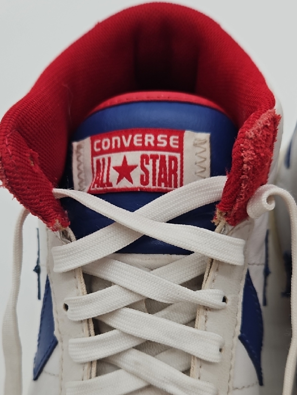 Converse White High-Top Sneakers with Blue Chevron & Red Collar - Picture 5 of 14
